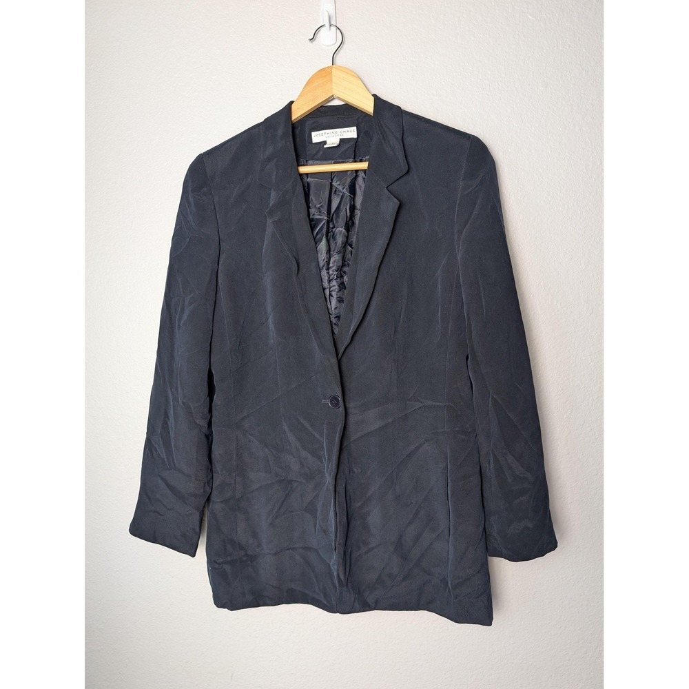 Josephine Chaus Blazer Womens 8‎ Blue Lined One Button Notch Lapel Jacket Career